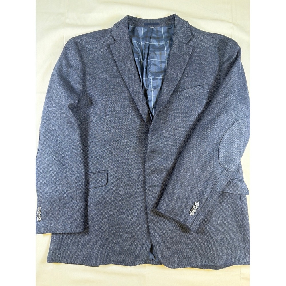 Jos. A. Bank 1905 Mens Blue 100% Wool Sport Coat Elbow Patches 48 Long